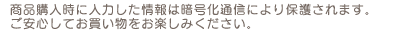 商品購入時に入力した情報は暗号化通信により保護されます。ご安心してお買い物をお楽しみください。